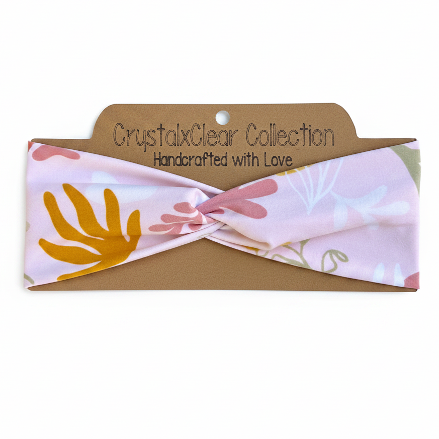 Pale Pink Leaves Soft Stretch Twist Knot Headband | CrystalxClear Collection