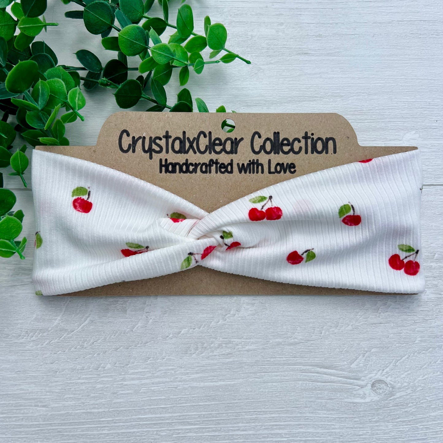 Ribbed White Cherry Soft Stretch Twist Knot Headband | CrystalxClear Collection