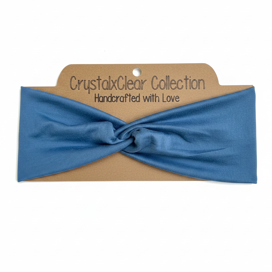 Solid Demin Blue Soft Stretch Twist Knot Headband | CrystalxClear Collection