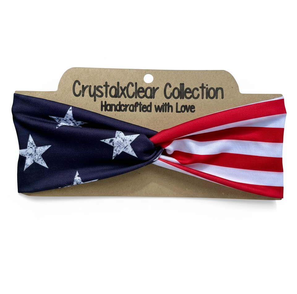 Patriotic Stars & Stripes Soft Stretch Twist Knot Headband | CrystalxClear Collection