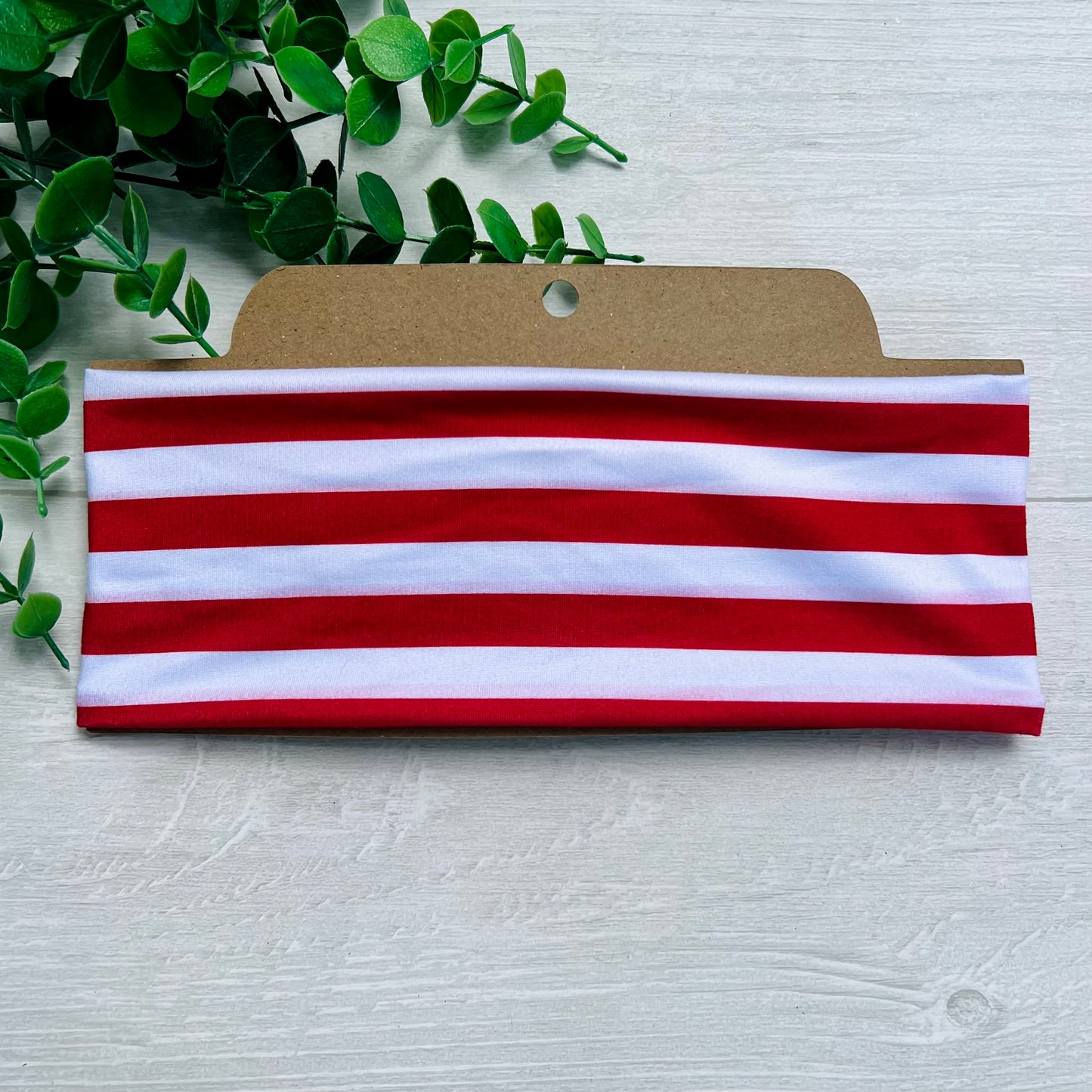Red White Striped Soft Stretch Twist Knot Headband | CrystalxClear Collection