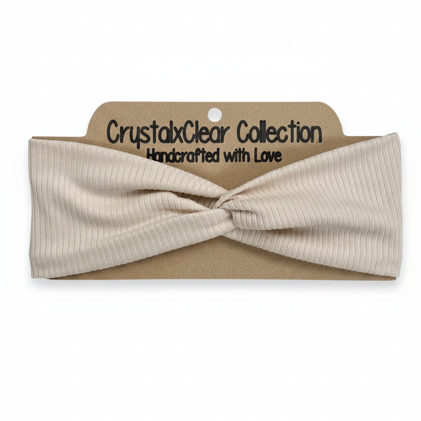 Ribbed Solid Taupe Soft Stretch Twist Knot Headband | CrystalxClear Collection