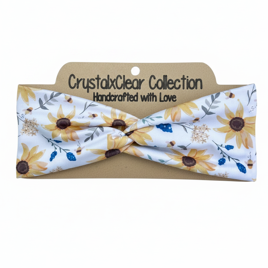 Summer Sunflower Soft Stretch Twist Knot Headband | CrystalxClear Collection