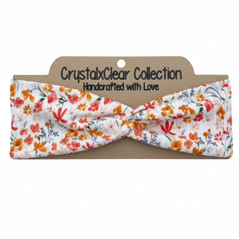 Ribbed Floral Soft Stretch Twist Knot Headband | CrystalxClear Collection