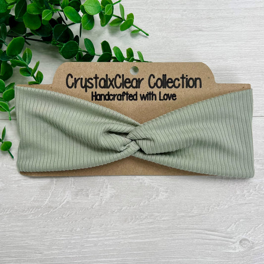 Ribbed Solid Aqua Gray Soft Stretch Twist Knot Headband | CrystalxClear Collection
