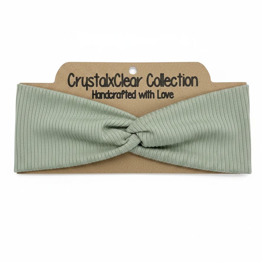 Ribbed Solid Aqua Gray Soft Stretch Twist Knot Headband | CrystalxClear Collection