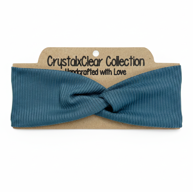Ribbed Solid Slate Blue Soft Stretch Twist Knot Headband | CrystalxClear Collection