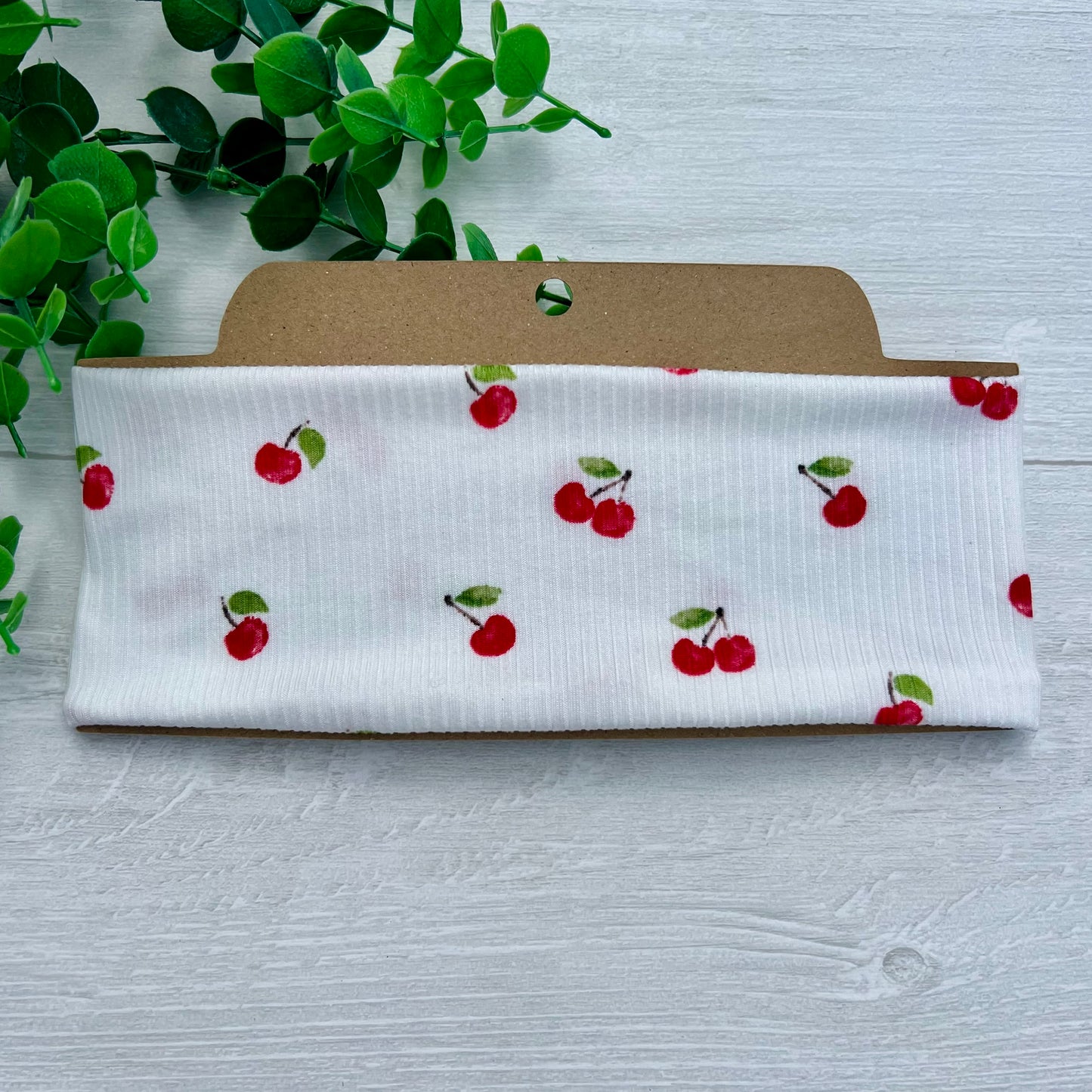 Ribbed White Cherry Soft Stretch Twist Knot Headband | CrystalxClear Collection