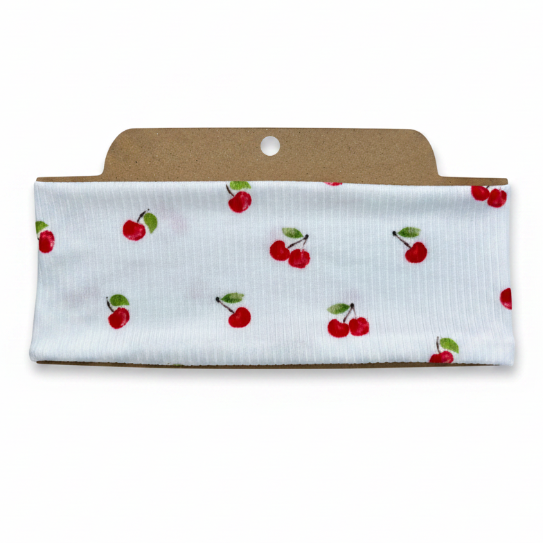 Ribbed White Cherry Soft Stretch Twist Knot Headband | CrystalxClear Collection